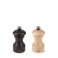 PEUGEOT BISTRO DUO OF MANUAL SALT AND PEPPER MILLS BEECH WOOD, CHOCOLATE AND NATURAL WOOD 10CM